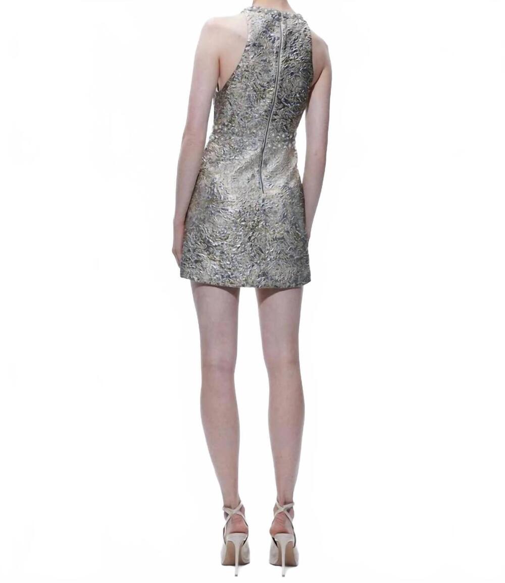 NEW ALICE + OLIVIA dru crew neck mini dress in silver/gold - Picture 4 of 4